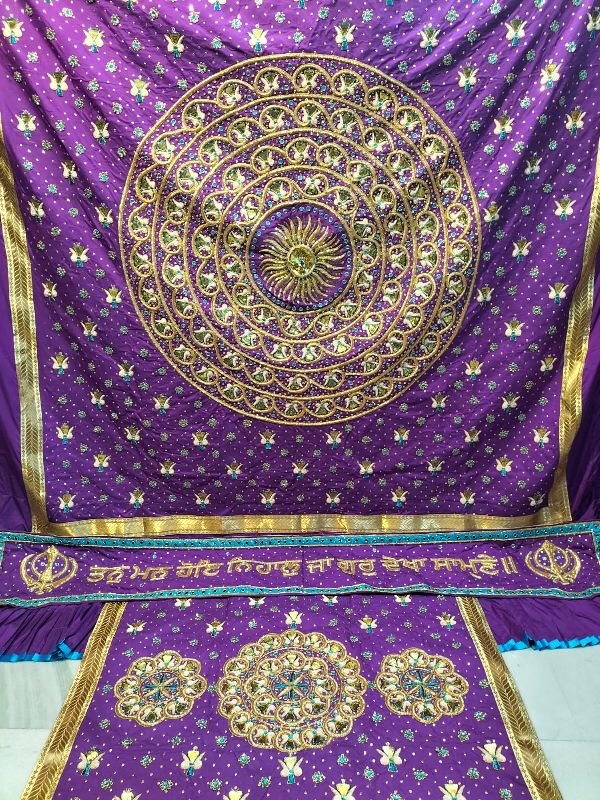 Silk Purple Rumala Sahib Set, Pattern : Embroidered