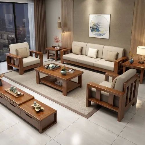 Wooden sofa set online with center table