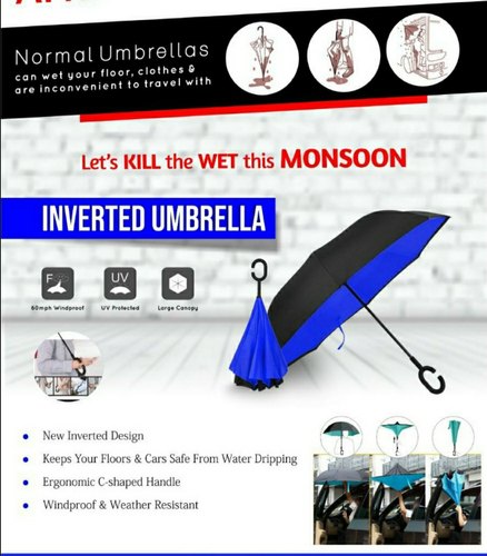 Plain Polyester Reverse Folding Umbrella, Size : 23 inches