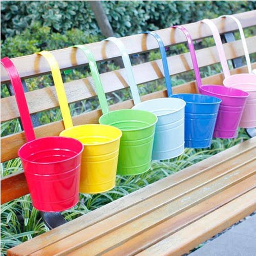 Metal Multicolor Railing Pots, Color : Red, Yellow, Green, Blue, Purple, Cyan