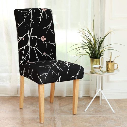 Flower Printed Polyester Chair Cover, Color : Black