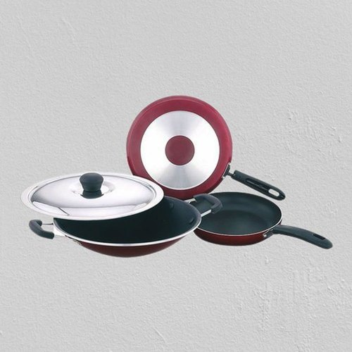 Aluminium Non Stick Cookware Set, Color : Red Black