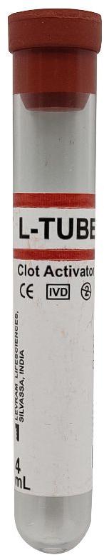 LEVRAM L-TUBE CLOT ACTIVATOR SINGLE CAP NON VACUUM BLOOD COLLECTION TUBE