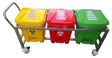 Mild Steel(Frame) Hospital Dustbin Trolley, Color : Yellow, Red, Green