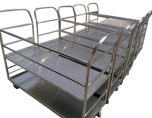 Rectangle Stainless Steel Commercial Kitchen Trolley, Color : Silver