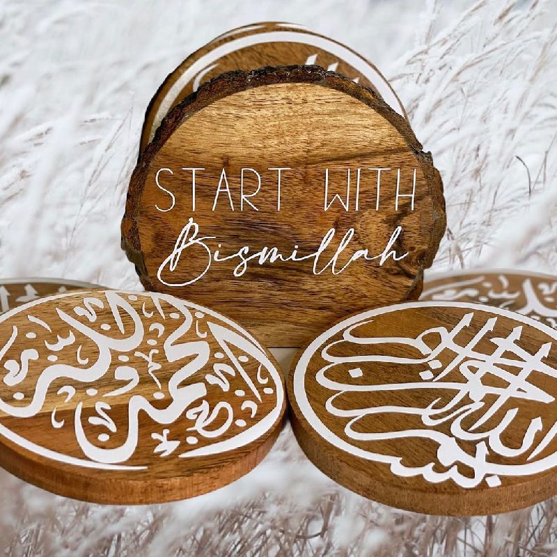 Polished Wooden Tea Coasters set, for Decoration Use, Hotel Use, Restaurant Use, Tableware, Pattern : Printed
