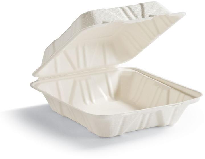8x8 Bagasse Clamshell Container, for Packing Food, Feature : Biodegradable, Disposable, Eco Friendly