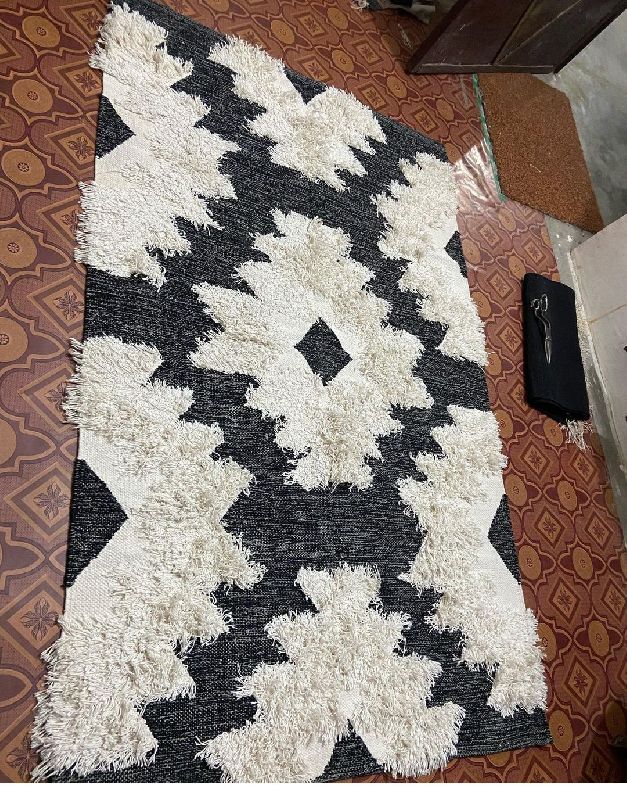 Saigi Cotton Black/white carpet, for Restaurant, Office, Hotel, Home, Bathroom, Size : 9x10feet