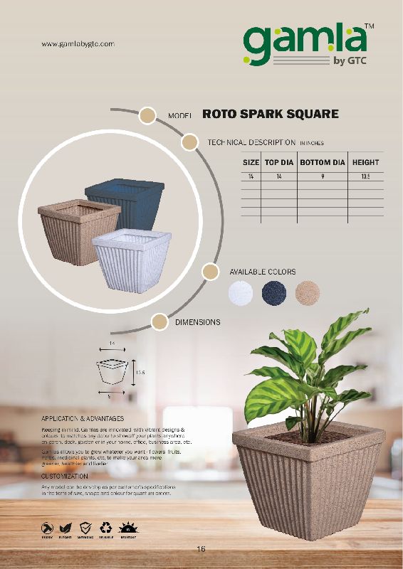 Roto Spark Square Plastic Gamla, for Outdoor Use Indoor Use, Feature : Attractive Pattern, Dust Free