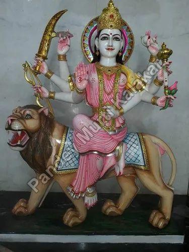  Marble Sherawali Mata Statue, for Worship, Temple, Pattern : Printed