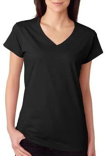 Half Sleeves Ladies V Neck T-Shirts, Size : M, XL, Pattern : Plain at Rs 175  / Piece in Kolkata