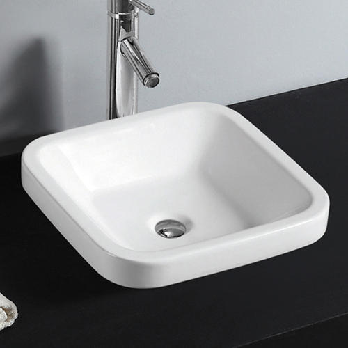 Square Ceramic Counter Top Wash Basin, Pattern Plain, Color White