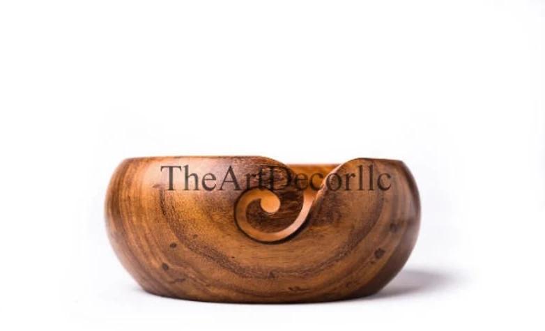 Round Rosewood Brown Wooden Yarn Bowl, for Hotel, Restaurant, Pattern : Plain