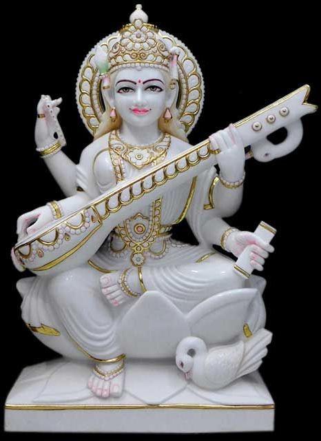 Printed 35kg Marble Saraswati Mata Statue, for Worship, Temple, Office, Packaging Type : Cardboard Box