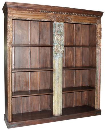 Coated Rustic Carved Pillar Bookshelf, for Home Use, Library Use, Office Use, School Use, Size : 10x10inch