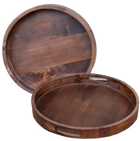 Polished Wooden Round Tray, for Homes, Restaurants, Banquet, Packaging Food Items, Biscuit Packaging