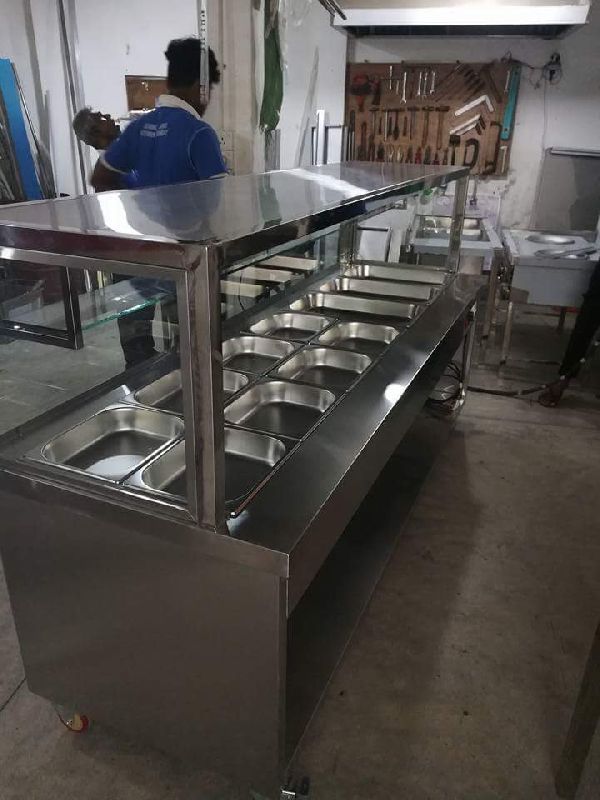 Rectangular Stainless Steel Display Bain Marie, for Canteen, Hotel, Restaurants, Color : Silver