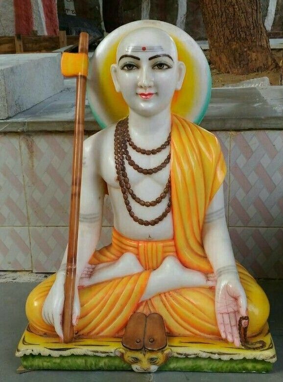 Polished White Marble Shankaracharya Statue, for Religious Purpose