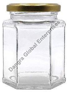 400ml Hexagonal Glass Jar, for Spices, Nuts, Pickle, Jam, Spreads, Honey, Ghee, Feature : Fine Finishing