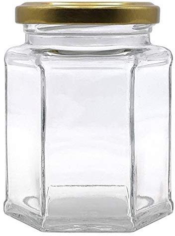 250ml Hexagonal Glass Jar, for Spices, Nuts, Pickle, Jam, Spreads, Honey, Ghee, Feature : Crack Proof