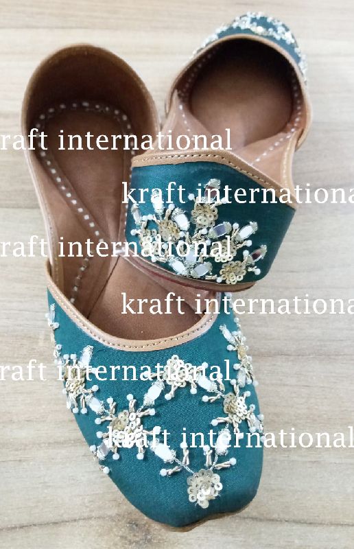 Kraft International Embroidered Blue beaded leather juttis, Gender : Female