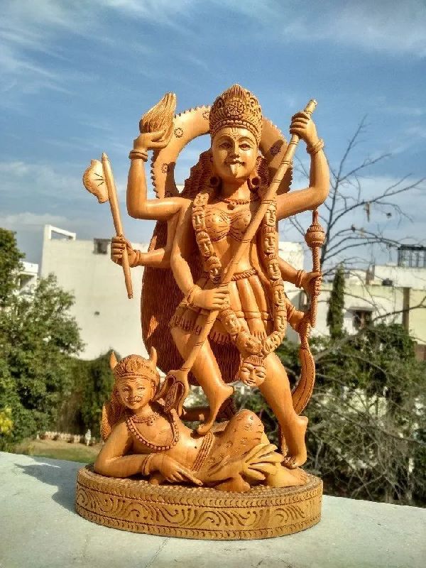 Wooden Kali Mata Statue, for Worship, Pattern : Plain