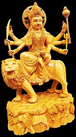 Wooden Shera Wali Mata Statue, Packaging Type : Carton Box