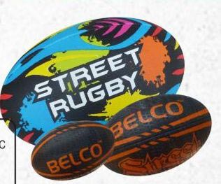 Belco Street Rugby Ball, for Outdoor Activity, Feature : Latex Bladder with Butyl Valve