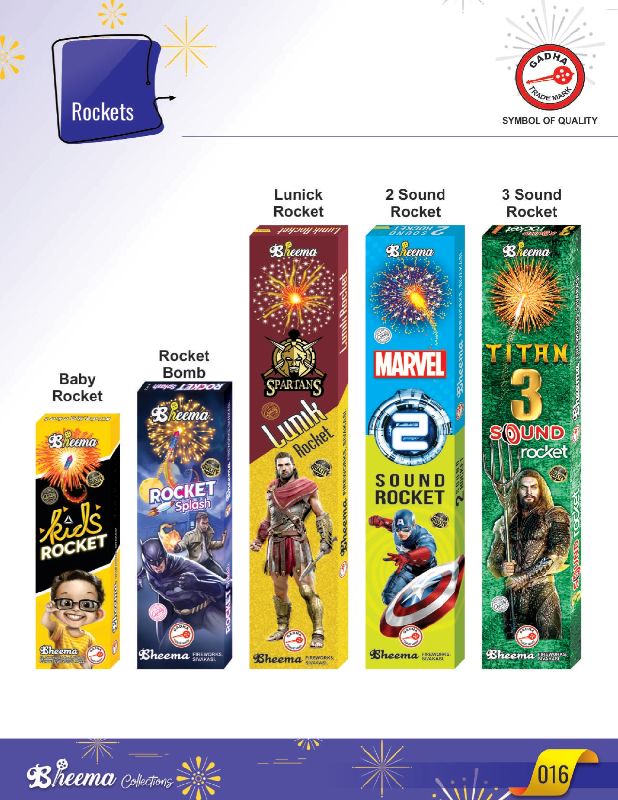 Gadha Rocket Crackers, for Diwali, Wedding, Party etc., Packaging Type : Plastic Box, Plastic Packet