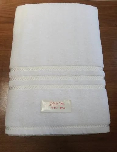 Balaji Plain White Cotton Bath Towel, Size : 30x60inch