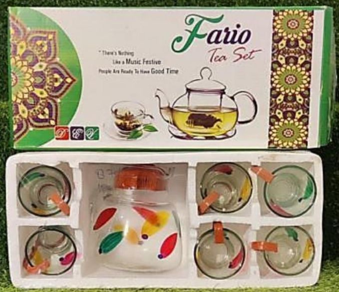 Polished Printed Glass Fario Tea Set, Size : Standard