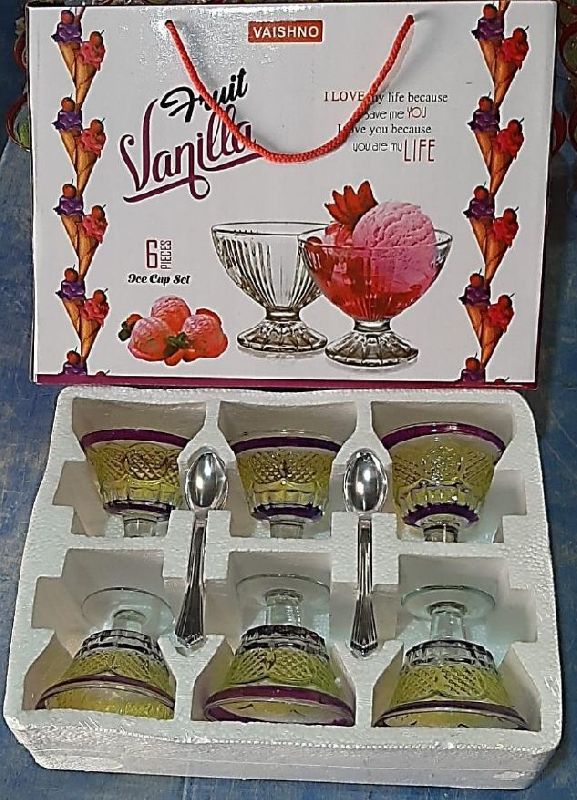 Fruit Vanilla Ice Cup Set, for Home, Hotel, Restaurant, Pattern : Engraved