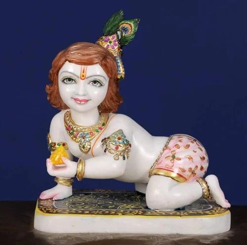 Printed Marble Laddu Gopal Statue, Packaging Type : Thermocol Box