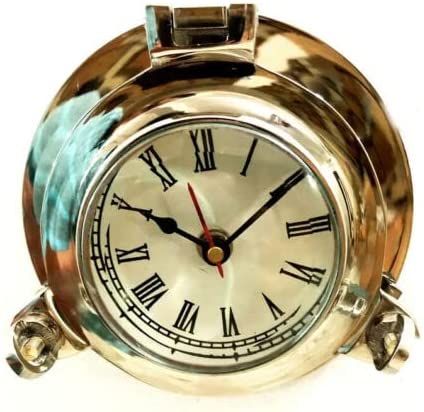 Shiny Silver Ship Porthole Analog Clock, Color : Brass