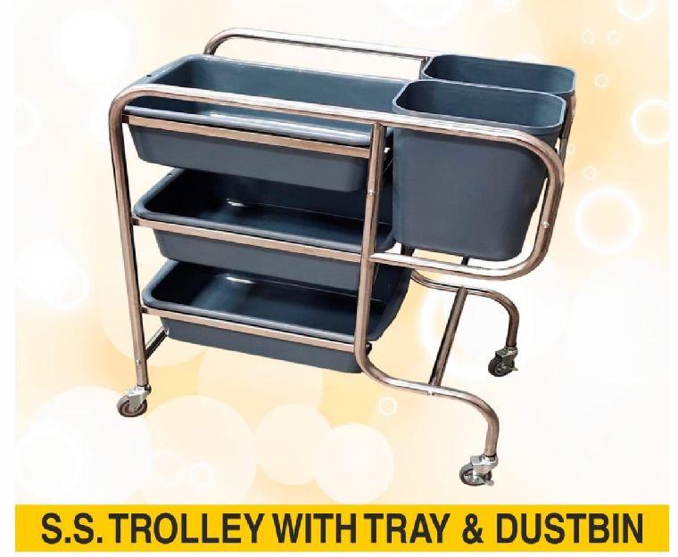 Wheeled Plastic ss tray dustbin trolley, Size : Multisize