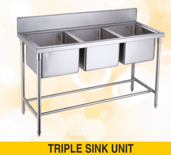 Rectangular Stainless Steel Triple Sink Unit, for Wall Hanging, Color : Grey