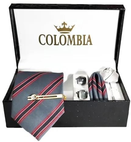 Jacquard Grey Striped Necktie Set, Feature : Comfortable, Shrink Resistance