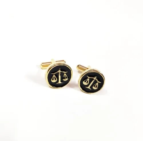 Round Stainless Steel Lawyer Cufflinks, Color : Golden