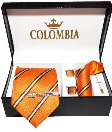 Silk Orange Striped Necktie Set