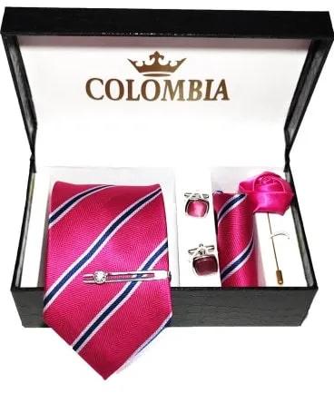 Silk Pink Striped Necktie Set, Feature : Anti-wrinkle, Comfortable
