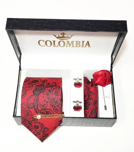 Silk Red Paisley Necktie Set, Feature : Fad Less Color, Impeccable Finish