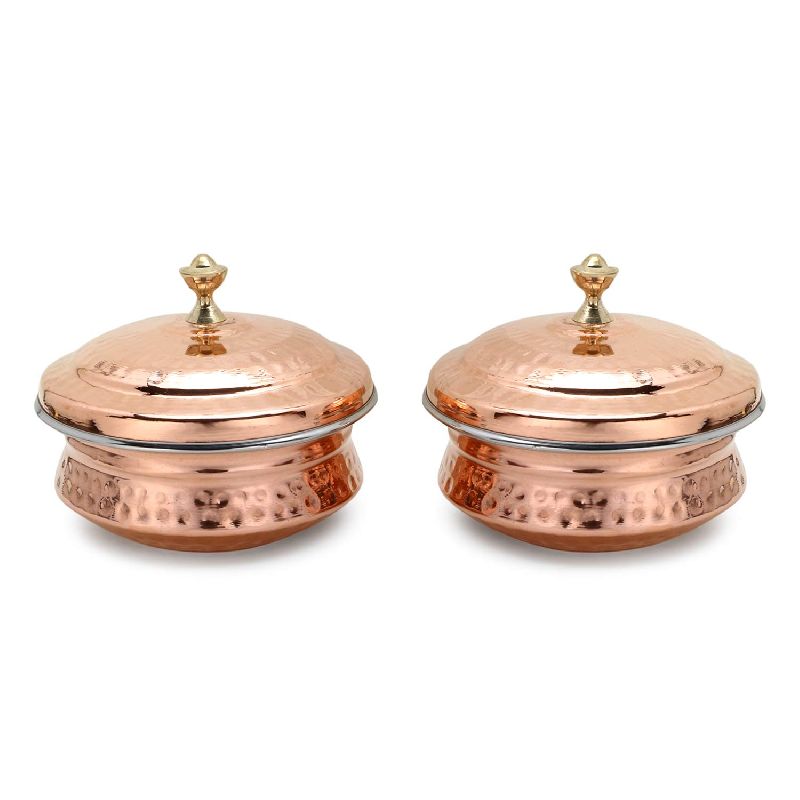 Copper Serving Bowl with Lid, Pattern Hammered by S.K Handicraft from