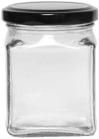 SQUARE 200 ML ITC GLASS JAR, for Packing Jam, Pattern : Plain