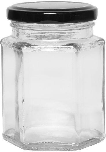 250 ML HEXAGONAL GLASS JAR, for Packing Food, Pattern : Plain