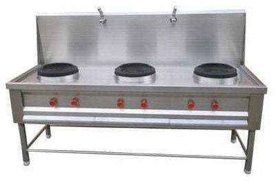 Polished Stainless Steel Three Burner Gas Stove, for Kitchen