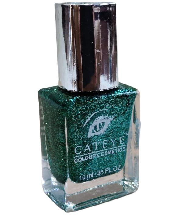 Cateye Glittering Green Nail Polish, Packaging Type : Glass Bottle