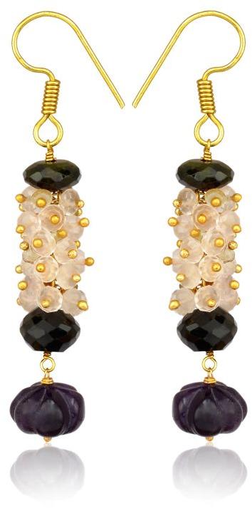 Natural Pink An Black Gemstone Earring Jewelry