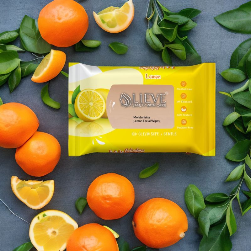 White Lieve Plain Lemon Facial Wipes, for Face Cleaning, Packaging Type : Plastic Packet