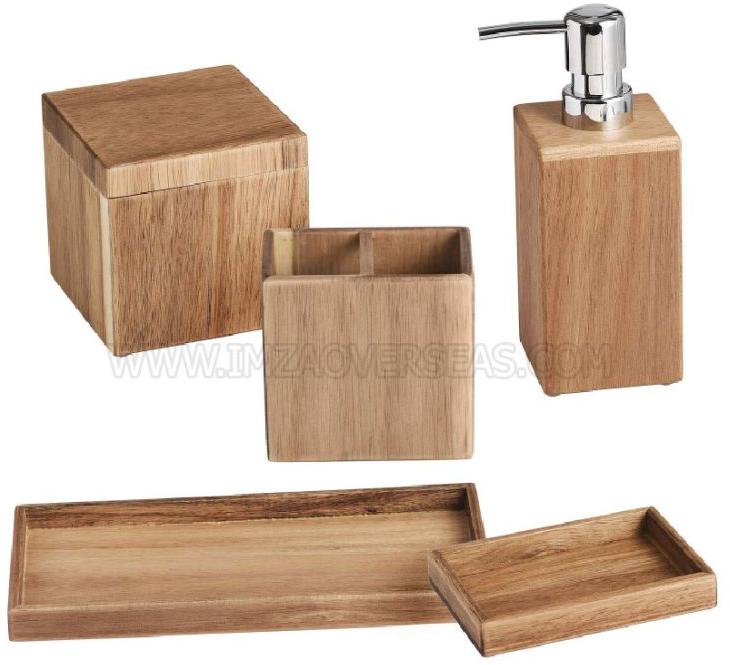 Natural Imza Overseas Wooden Bathroom Accessories Set, Feature : Stylish, Attractive Designs