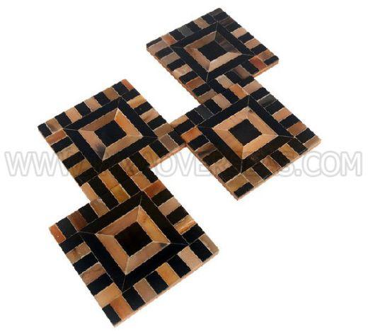 Polished Wood Horn Inlay Coaster Set, for Tableware, Feature : Eco Friendly, Fine Finishing, Long Life